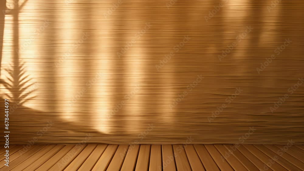 Aufkleber an earthy and rustic brown background with the soft glow of sunlight peeking through wooden blinds, 