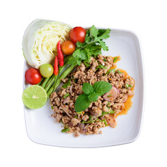 Local Thai food, Spicy minced pork salad (Larb Moo)