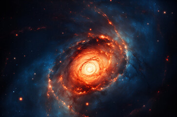 spiral galaxy in space, in the style of hyper-realistic sci-fi, dark cyan and orange, infrared, misty atmosphere, intel core, the grandeur of scale, --ar 32:21