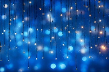 A Christmas background with lights over blue, showcasing grit and grain, lively tableaus, and vibrant scenes.