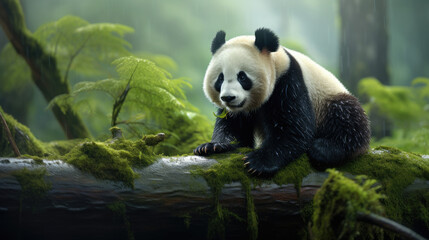 Obraz premium Portrait of a panda in its natural habitat.