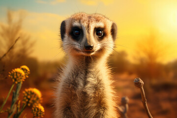 Fototapeta premium Portrait of a meerkat in its natural habitat.