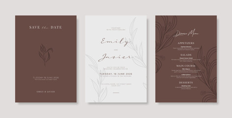 Simple and elegant wedding card template. engraved flower wedding invitation template