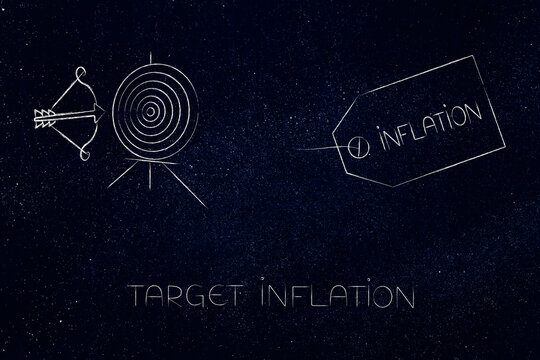 target inflation concept, target and arrow next to inflation price tag