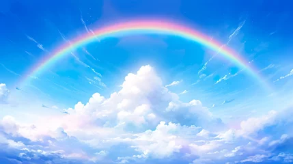 Papier Peint photo Lavable Bleu 青空にかかる美しい虹のアニメ風イラスト