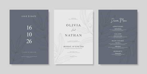 Simple and elegant wedding card template. engraved flower wedding invitation template - obrazy, fototapety, plakaty