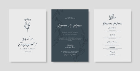 Wedding invitation with flower illustration. trendy simple wedding invitation. minimalist wedding invitation template - obrazy, fototapety, plakaty