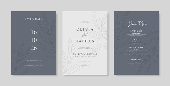 Simple and elegant wedding card template. engraved flower wedding invitation template