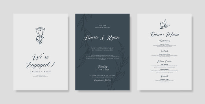 Wedding invitation with flower illustration. trendy simple wedding invitation. minimalist wedding invitation template