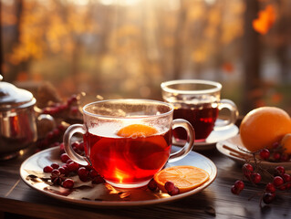 Glass of mulled red wine with aromatic spices and citrus fruits. Generated by AI