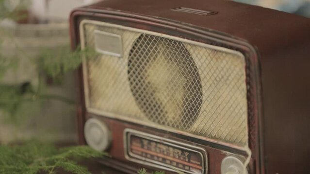 wooden retro old radio detail
