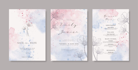 Fototapeta na wymiar Simple and elegant wedding card template. Beautiful watercolor wedding invitation template