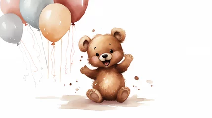 Fotobehang cartoon teddy bear with balloons © natalikp