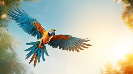 flying parrot over jungle - obrazy, fototapety, plakaty