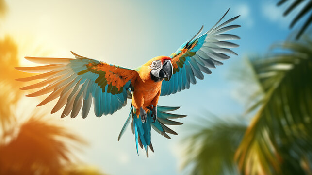 flying parrot over jungle