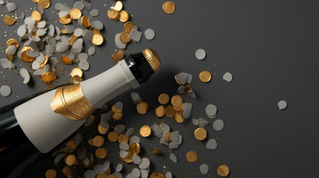 A background created with champagne bottles and decorations.