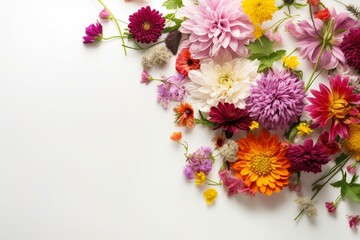 Obraz na płótnie Canvas Festive flowers arrangement, over white background, empty space -. Generative AI