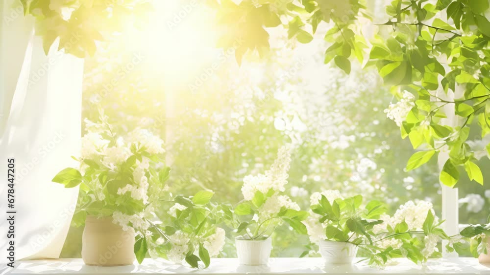 Poster a harmonious background showcasing a sundrenched summer scene. the bright sunlight streams through a