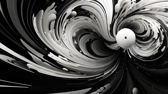 Swirling in a mix of black and white, the paradox seems to be in a constant state of flux. It expands and contracts, growing and shrinking in a neverending cycle.