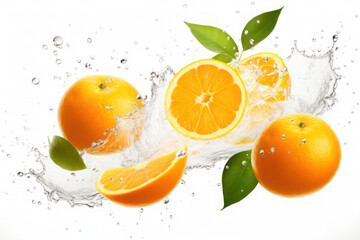 Orange And Water Splash Isolated on White Background, Generative ai