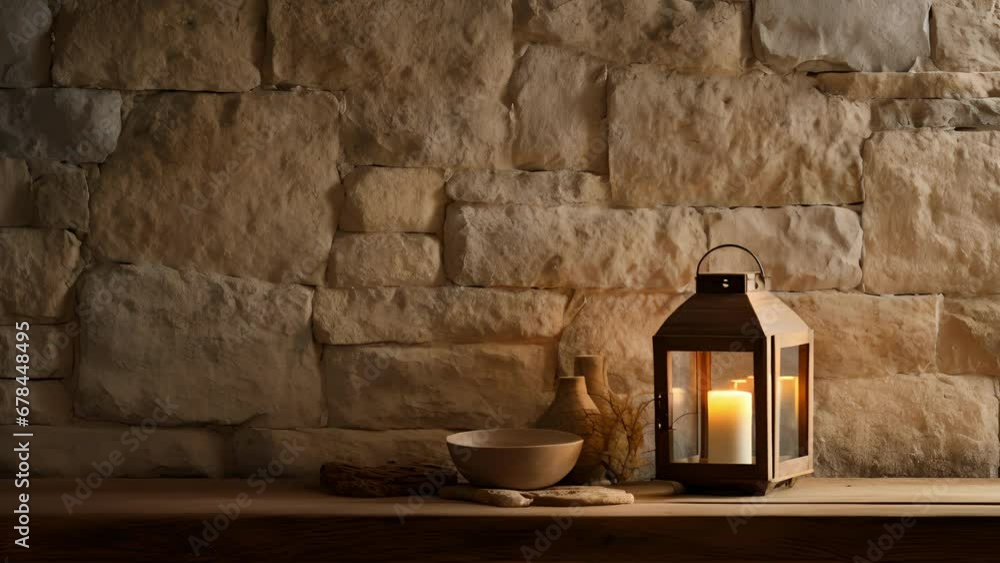 Aufkleber a rustic scene featuring a weathered stone background with a soft, golden light filtering through th