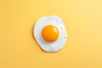 Tempting top view of a perfectly cooked fried egg, elegantly isolated on a vibrant yellow background