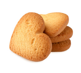 Fototapeta na wymiar Tasty heart shaped Danish butter cookies isolated on white