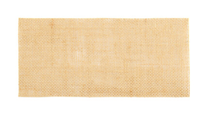 Piece of burlap fabric isolated on white, top view