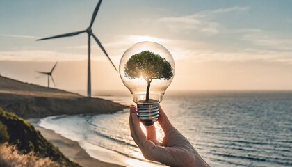 energia green lampadina eolico energia pulita  - obrazy, fototapety, plakaty