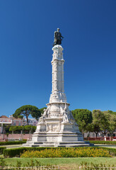 Fototapeta na wymiar Monument of Afonso de Albuquerque in the center of Afonso de Albuquerque Square. Lisbon. Portugal
