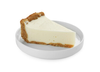 Piece of tasty vegan tofu cheesecake isolated on white