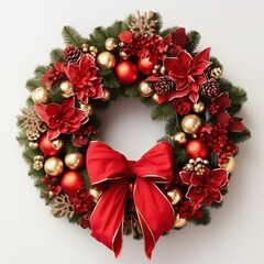 Fototapeta na wymiar Modern Christmas wreath on white background