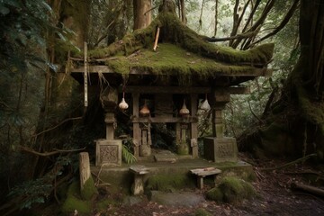 Hidden forest shrine. Generative AI