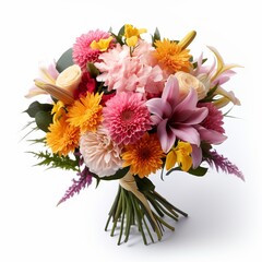 Fresh flower bouquet with assorted colors isolated on white background