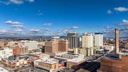 Deurstickers spokane downtown bank hotel street aerial view © agnormark