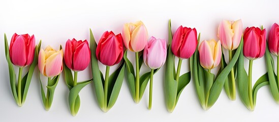 Tulips in pink on white background
