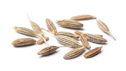 Heap of aromatic caraway (Persian cumin) seeds isolated on white