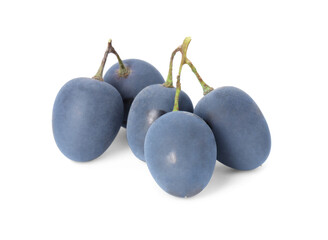 Delicious ripe dark blue grapes isolated on white
