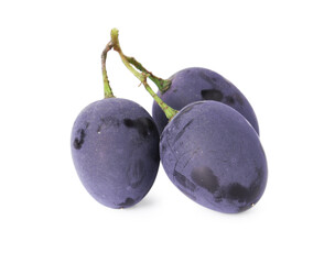 Delicious ripe dark blue grapes isolated on white