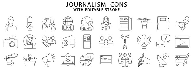 Journalism icons. Journalism icon set. Journalism line icons. Vector illustration. Editable stroke.