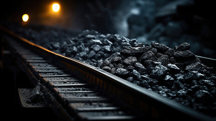 Coal moving along a conveyor belt.