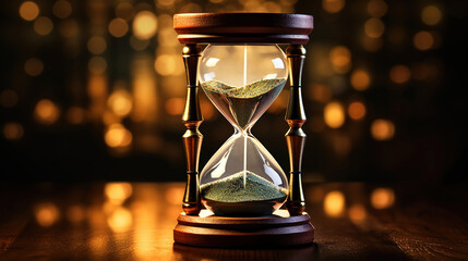 An hourglass and a dollar depict time and money. - obrazy, fototapety, plakaty