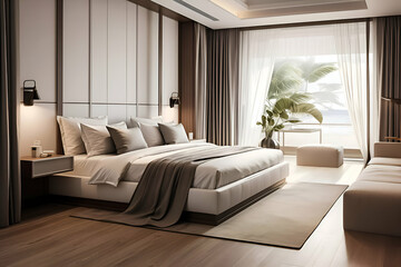modern luxury bedroom suite in hotel with tv