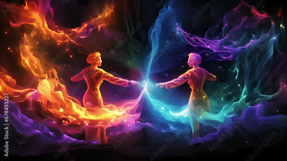 Poster a brilliant rain of mystical energy swirls around two cloaked figures each with their hands outstret