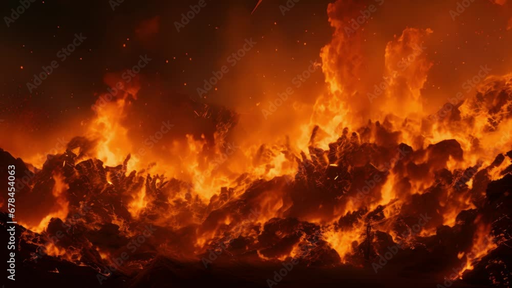 Poster a wall of searing flames erupts from the ground quickly rising up to the sky before collapsing and c
