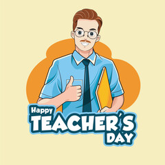 Happy Teachers Day vector illustration with wearing eyeglasses and laptop