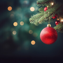Obraz na płótnie Canvas Christmas red ball on fir tree