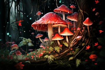 Illustration of enchanted fungi. Generative AI