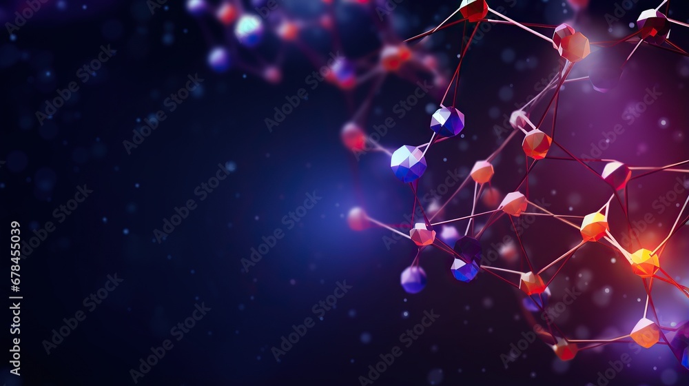 Poster abstract background atom molecule structure , abstract futuristic micro molecules with balls on blue