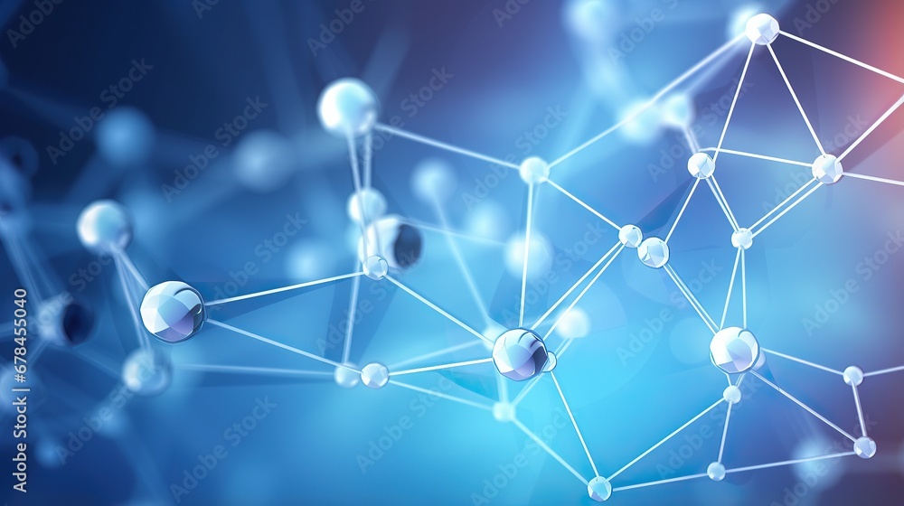 Poster abstract background atom molecule structure , abstract futuristic micro molecules with balls on blue